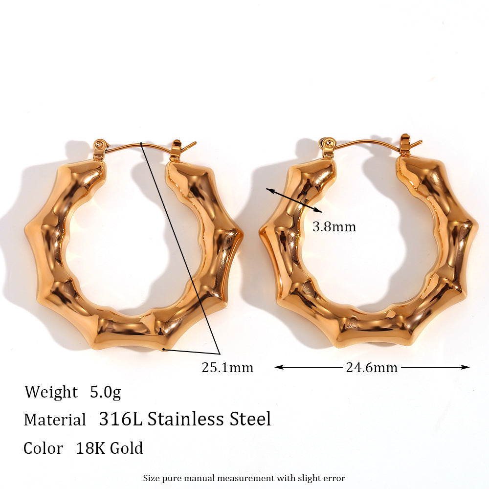 18K Hollow Bamboo Statement Hoops