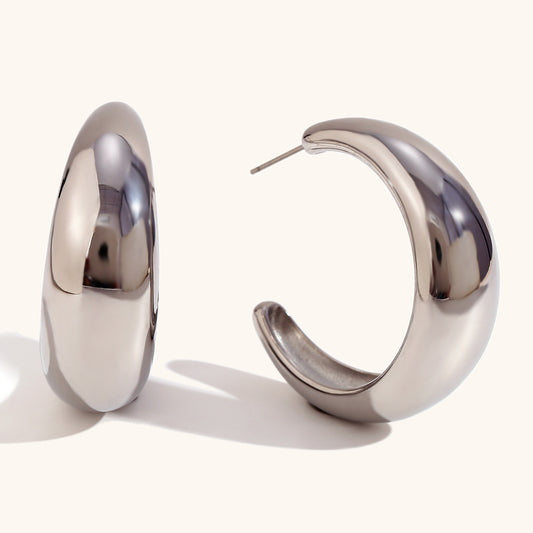Silver Oversized C-Shaped Statement Hoops