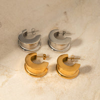 Silver Concave Geometric Wide Medium Hoops