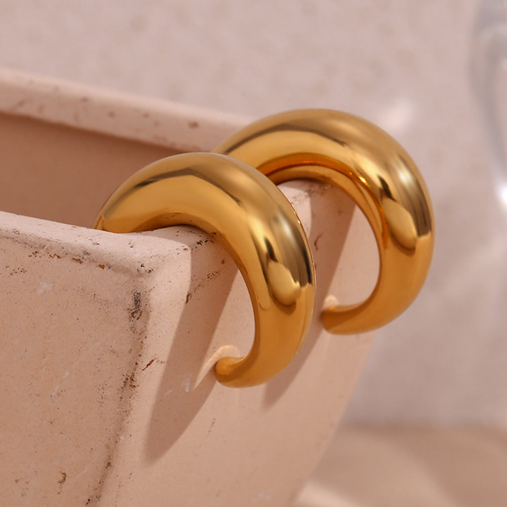 18K Irregular C Shape Open Hoops