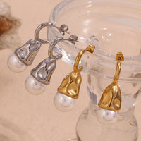 Silver Hammered Drop Pearl Earrings