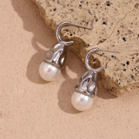 Silver Hammered Drop Pearl Earrings