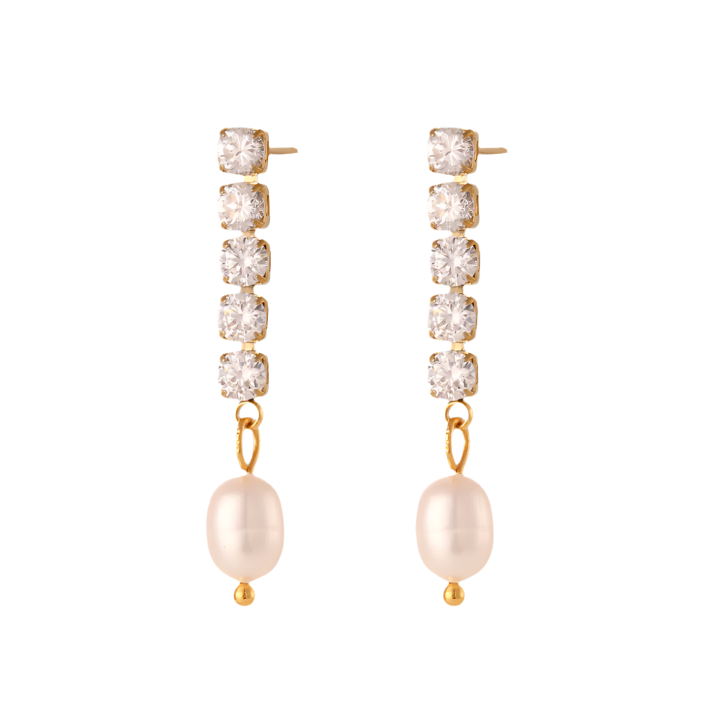 Freshwater Pearl Chain Drops in 18K Gold-Plating with Cubic Zirconia