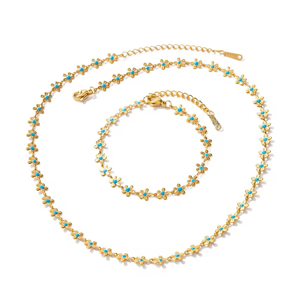 18K Gold Filled Turquoise Daisy Flower Jewelry