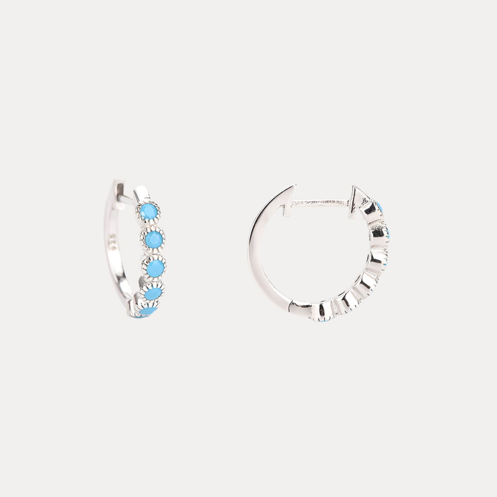 Turquoise Lined Huggies in 18K Gold-Plating or Silver with Stone