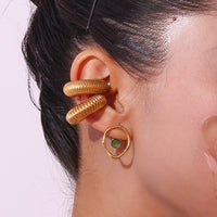 18K Green Opal Round Earrings