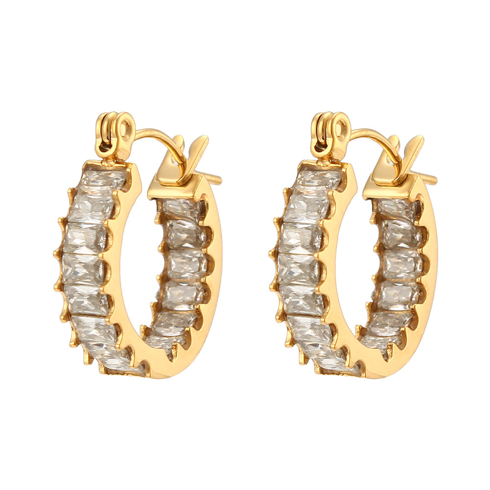 18K CZ Baguette Hoop Earrings