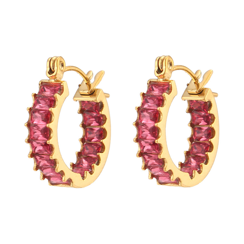 18K CZ Baguette Hoop Earrings