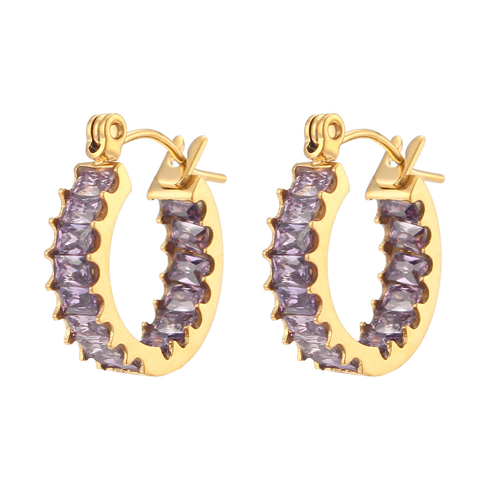 18K CZ Baguette Hoop Earrings