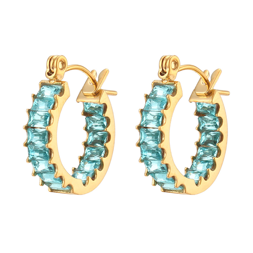 18K CZ Baguette Hoop Earrings