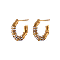 18K Bamboo Studded Hoop Earrings