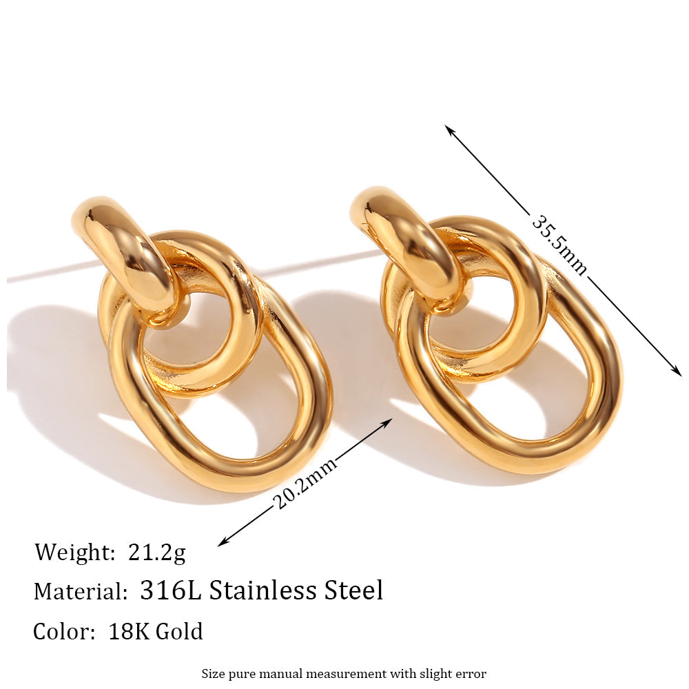 18K Double Hoop Stud Earrings