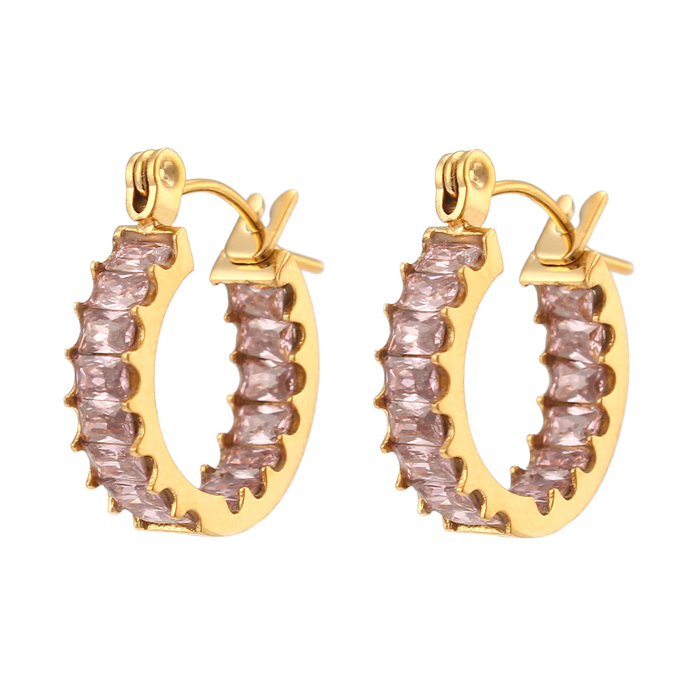 18K CZ Baguette Hoop Earrings
