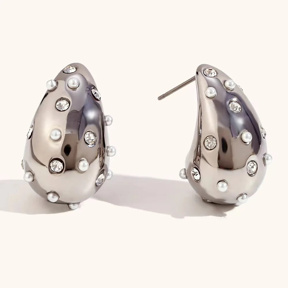 Silver Chunky Vintage CZ Statement Earrings