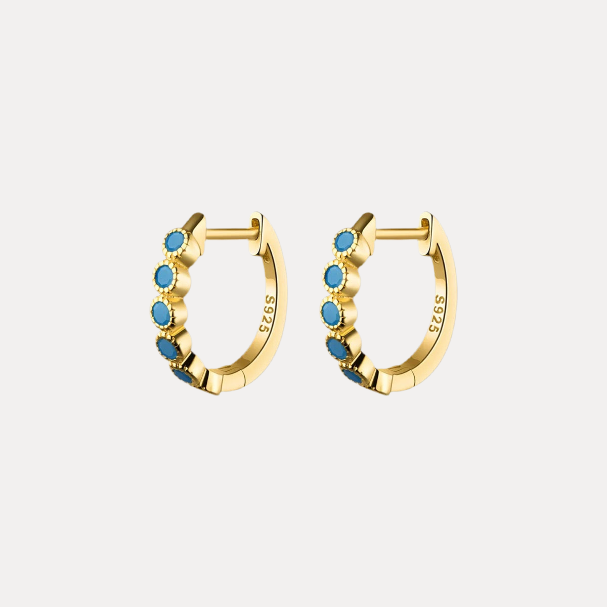 Turquoise Lined Huggies in 18K Gold-Plating or Silver with Stone