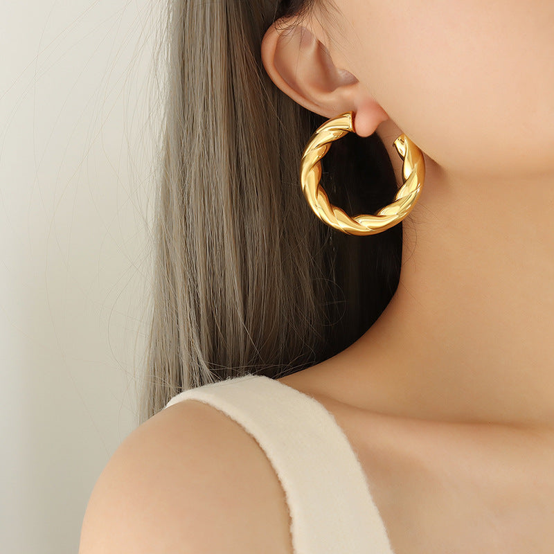 18K Twisted C Hoop Statement Earrings