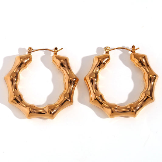 18K Hollow Bamboo Statement Hoops