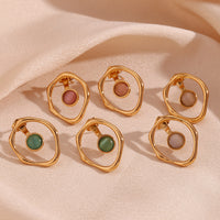 18K Green Opal Round Earrings
