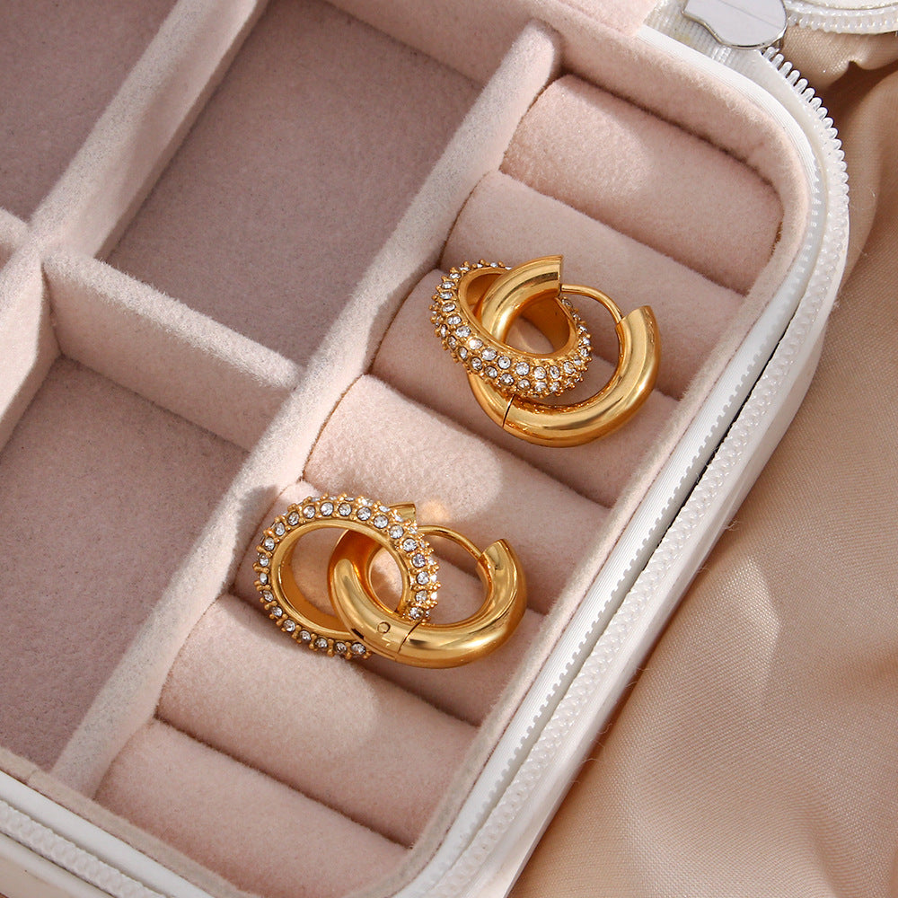 18K Zircon Double Hoop Earrings