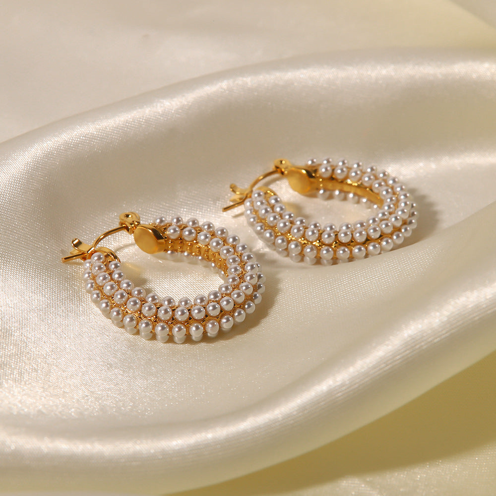 18K Vintage Multi Pearl Hoop Earrings