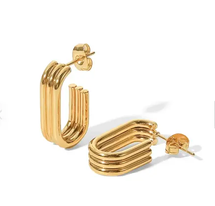 18K U-shape Three Layer Pipe Hoop Earrings