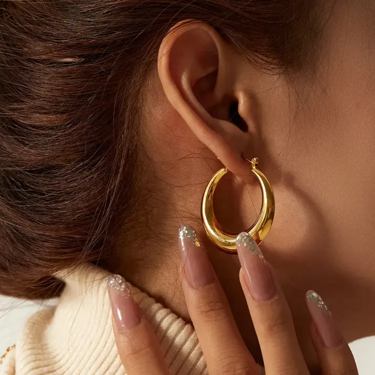 18K Hollow Moon Chunky Hoop Earrings