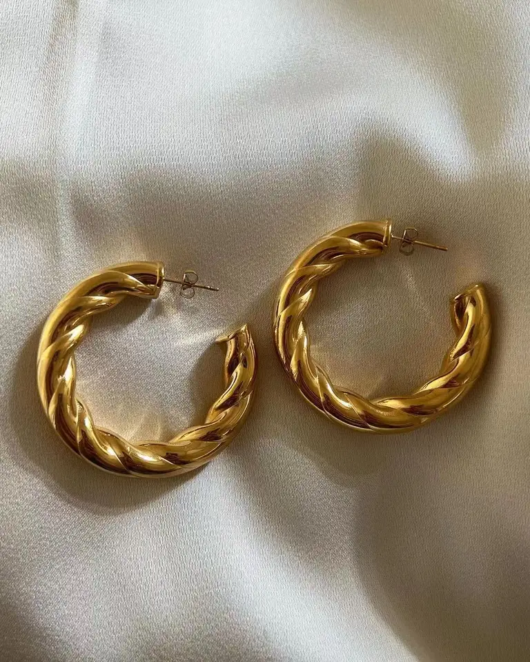 18K Twisted C Hoop Statement Earrings