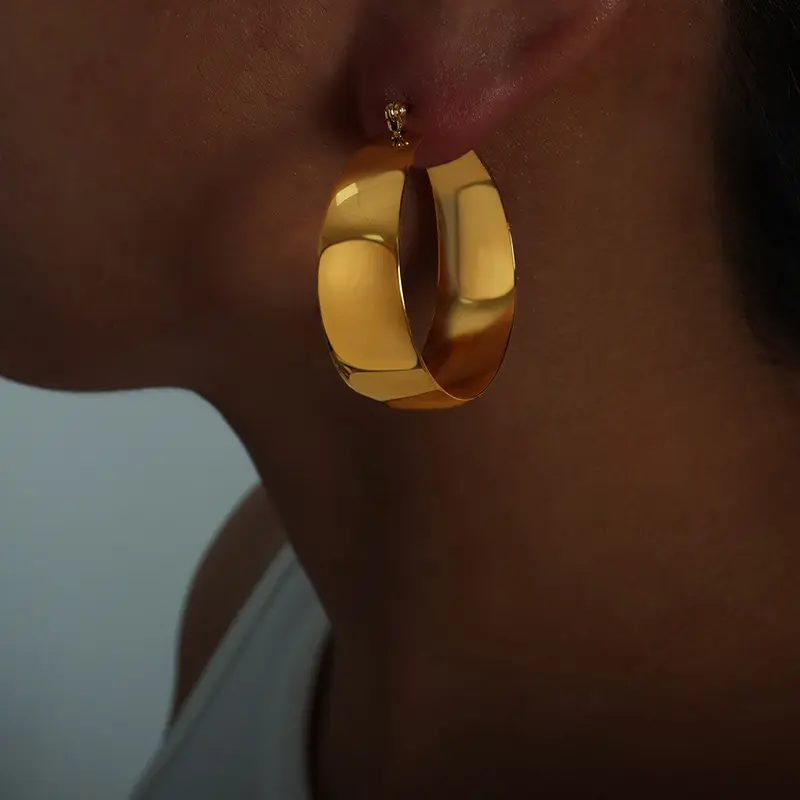 18K Round Flat Hoop Earrings