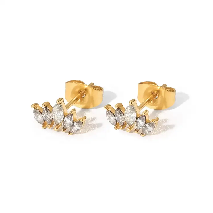 18K Rhombic Cubic Zirconia Leaf Stud Earrings