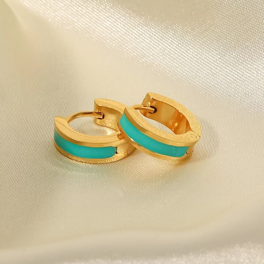 18K Enamel Geometric Circle Hoop Earrings