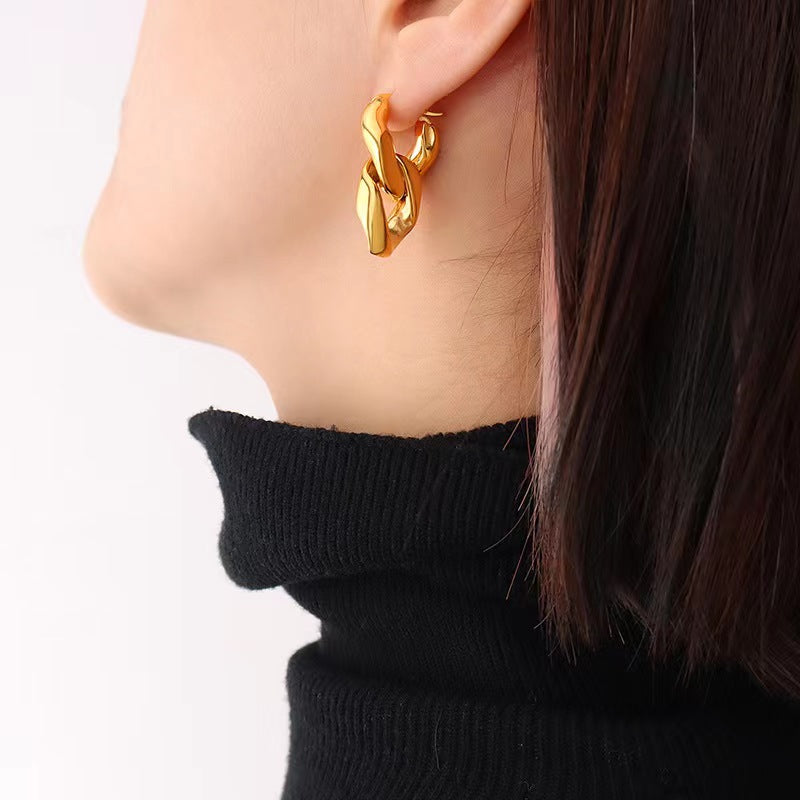 18K Link Chain Hoop Earrings