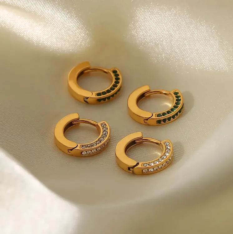18K Clear Zircon Huggie Hoop Earrings