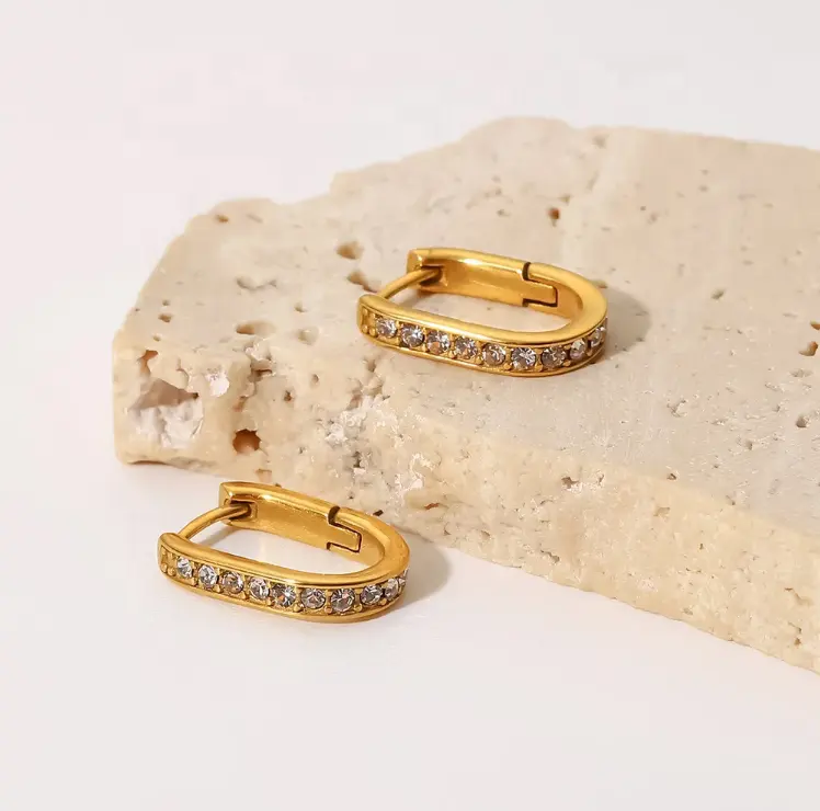 18K Paved Zircon Oval Hoop Earrings