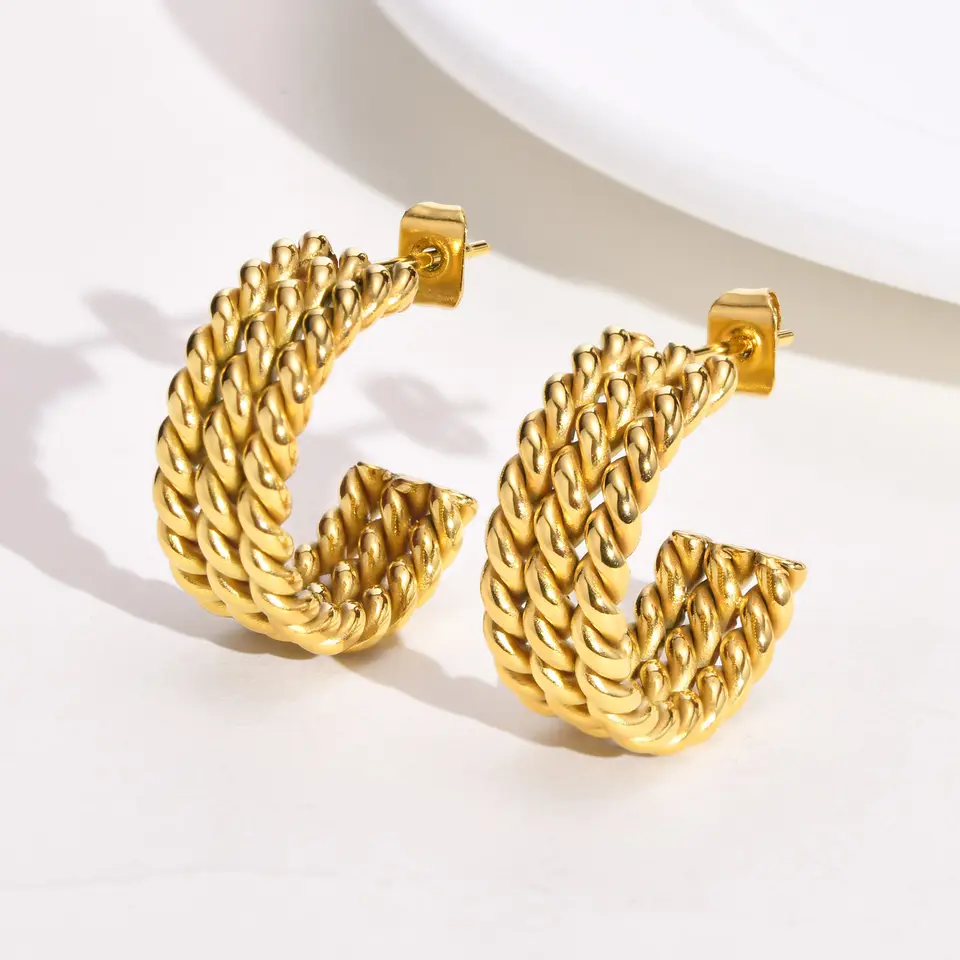 18K Triple Layered Weave Rope Chain Earrings