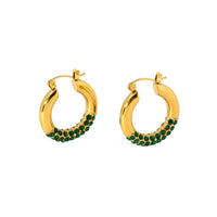 18K Half CZ Medium Hoops