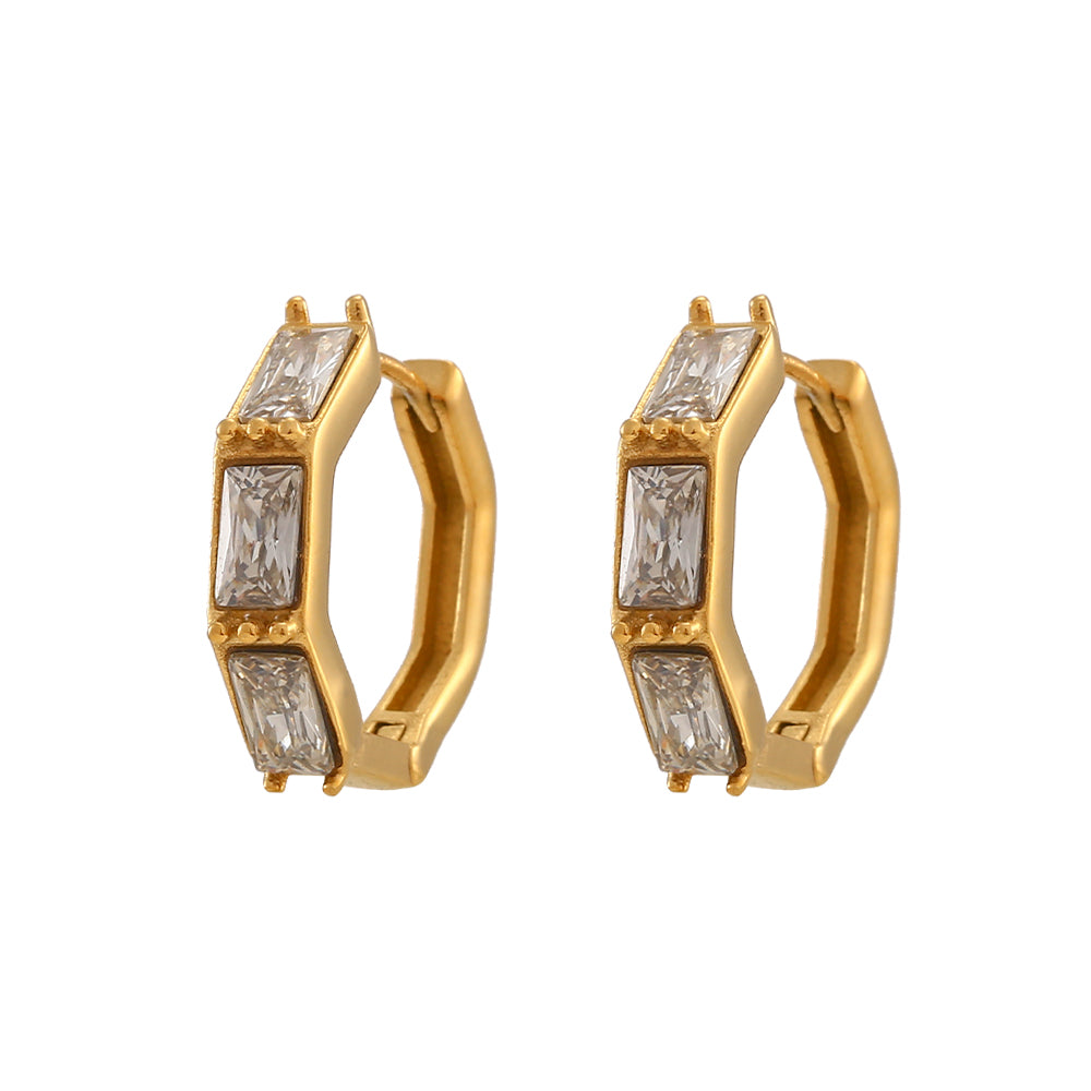 18K CZ Lined Hoop Earrings