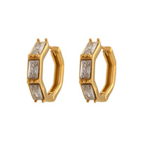 18K CZ Lined Hoop Earrings