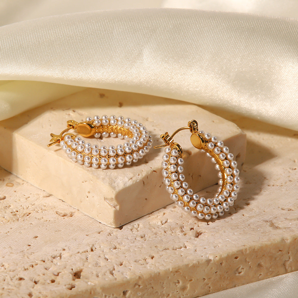 18K Vintage Multi Pearl Hoop Earrings