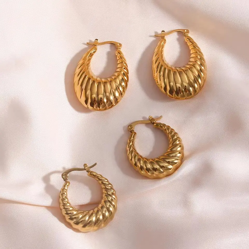 18K Textured Oval Croissant Hoop Earrings