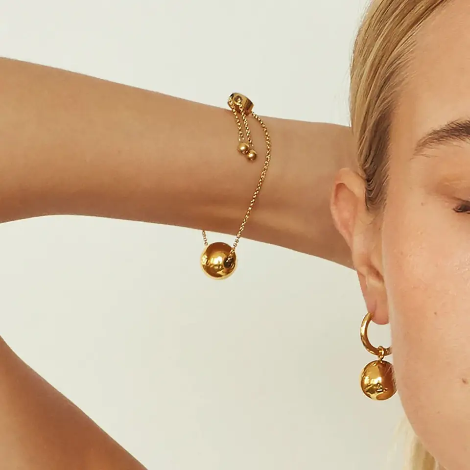 18K Two Tone Ball Drop Hoop Earrings
