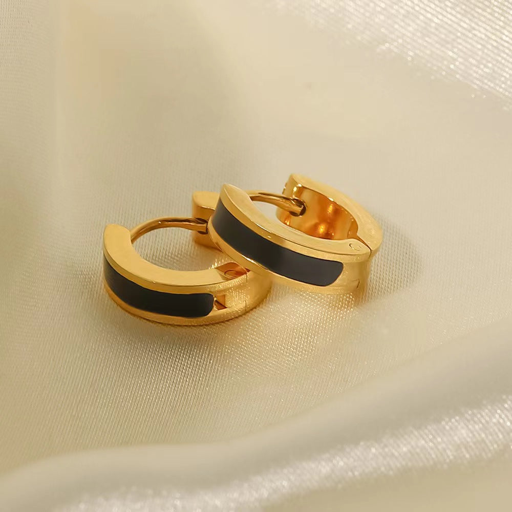 18K Enamel Geometric Circle Hoop Earrings