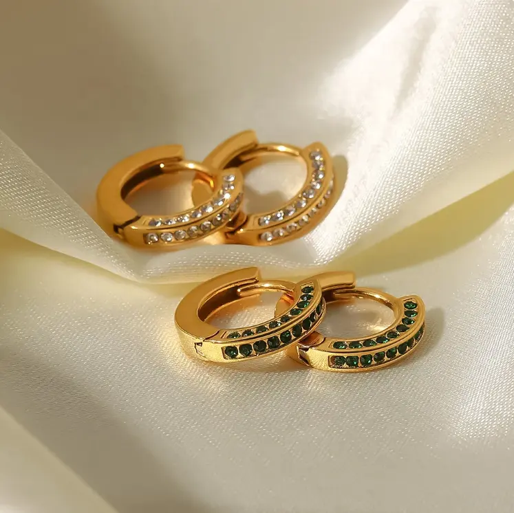18K Clear Zircon Huggie Hoop Earrings