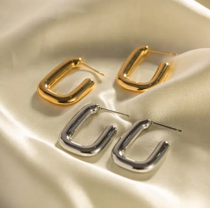 Silver Chunky Geometric C Hoop Earrings
