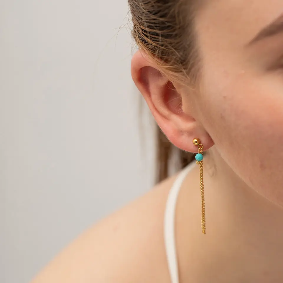 18K Natural Stone Tassel Chain Earrings
