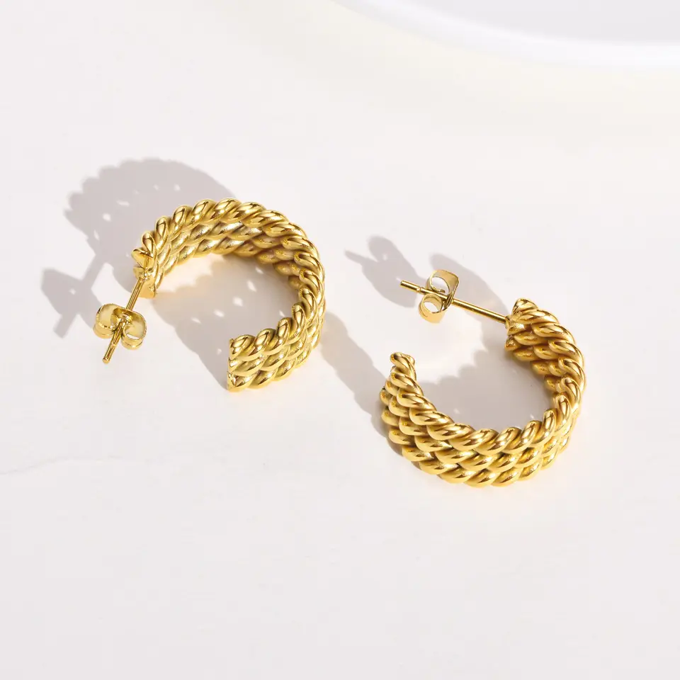 18K Triple Layered Weave Rope Chain Earrings