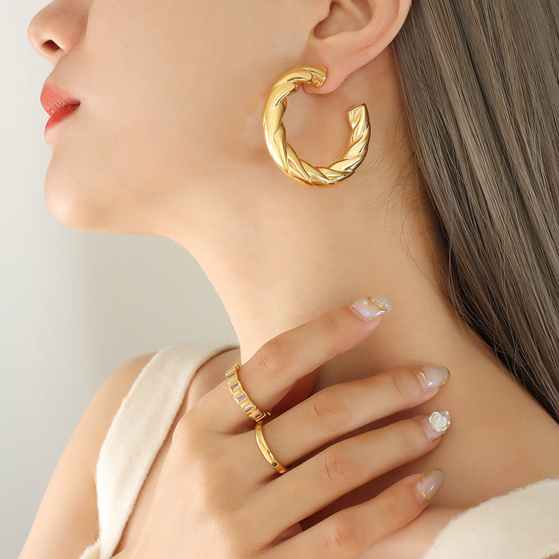 18K Twisted C Hoop Statement Earrings