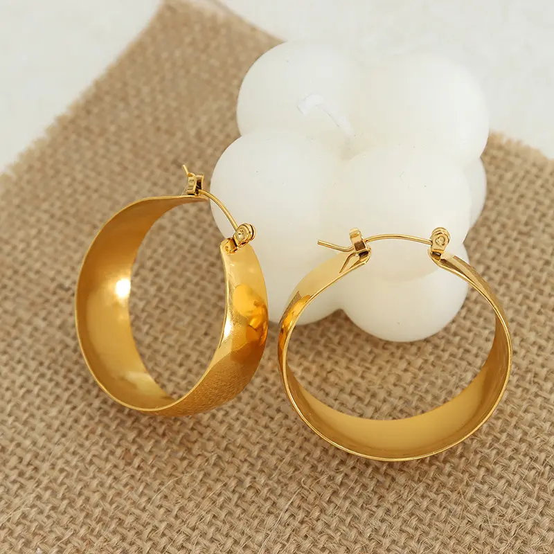 18K Round Flat Hoop Earrings
