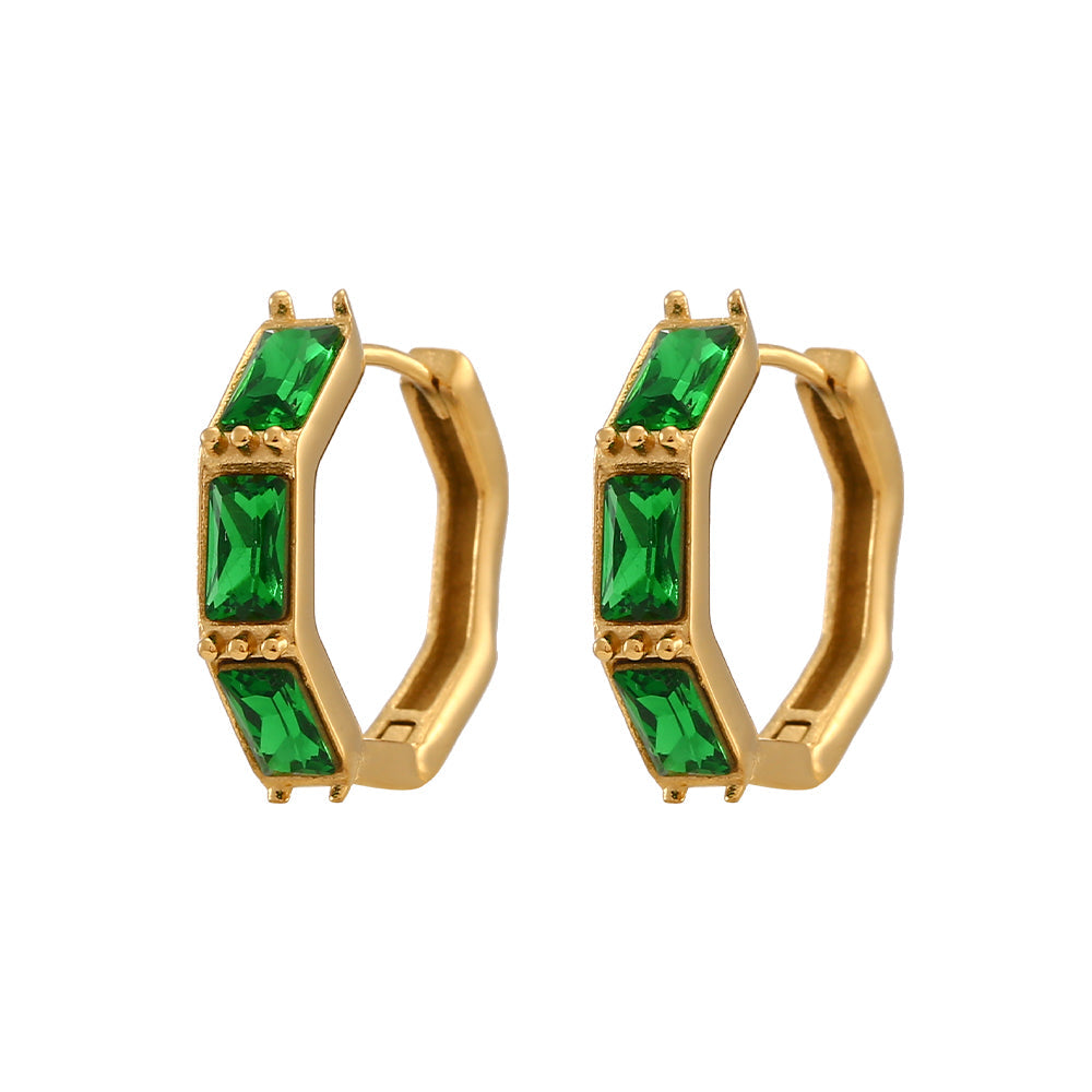 18K CZ Lined Hoop Earrings