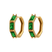 18K CZ Lined Hoop Earrings