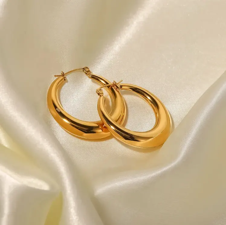 18K Hollow Moon Chunky Hoop Earrings